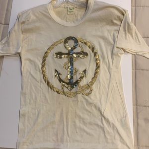 RARE ⭐️ Vintage 1980’s Escada T Shirt Sequin Nautical Anchor Shirt Ivory Gold